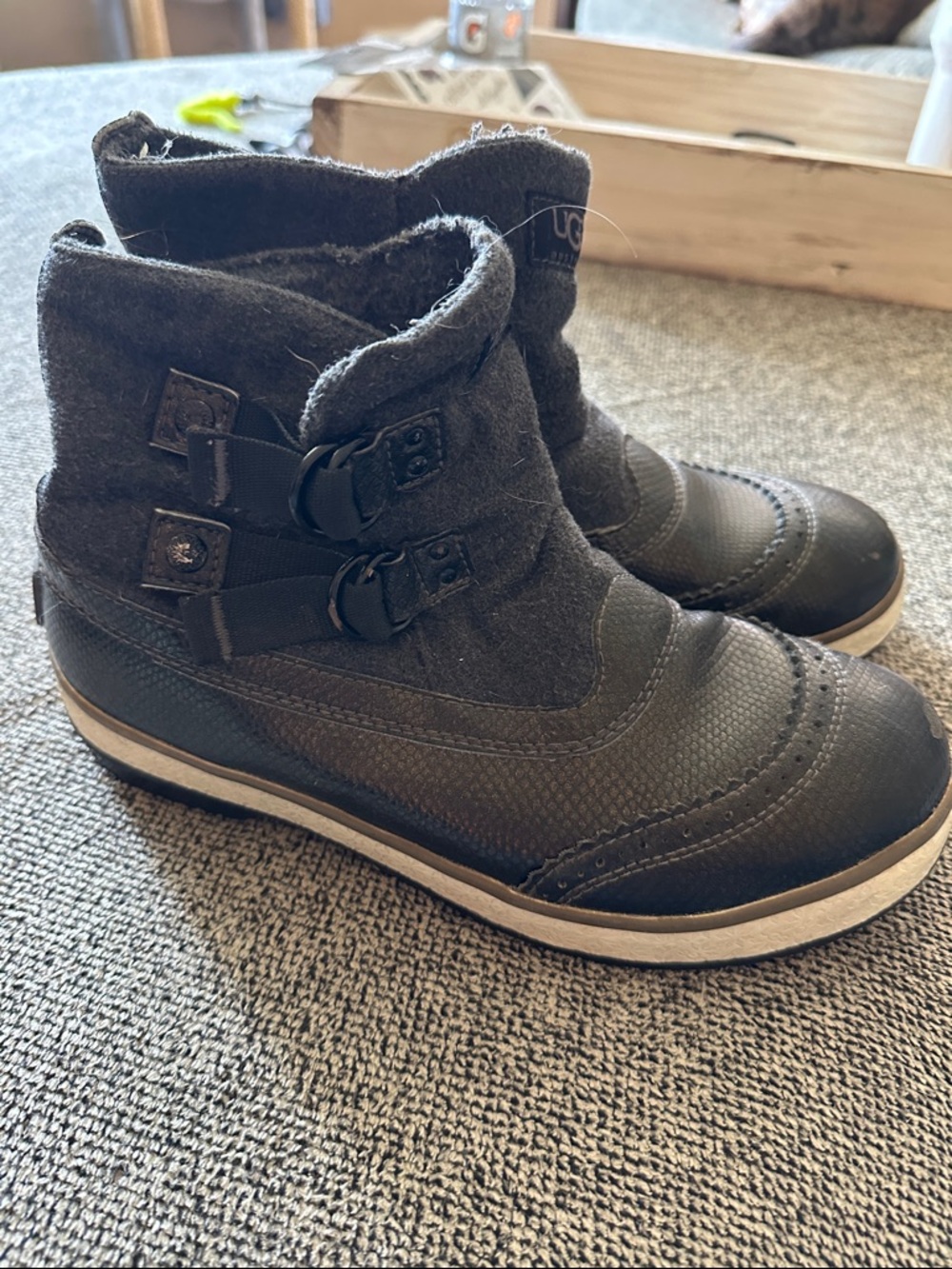 UGG Charcoal Gray Women's Ankle Booties with Dual Buckle Accents